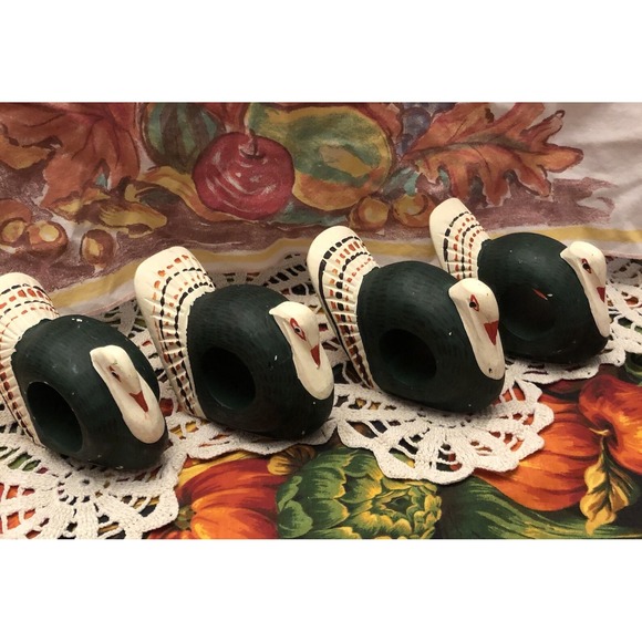 Other - Vtg Hand painted Wooden Turkey Birds Napkin Ring Holders Set of‎ 4 Thanksgiving